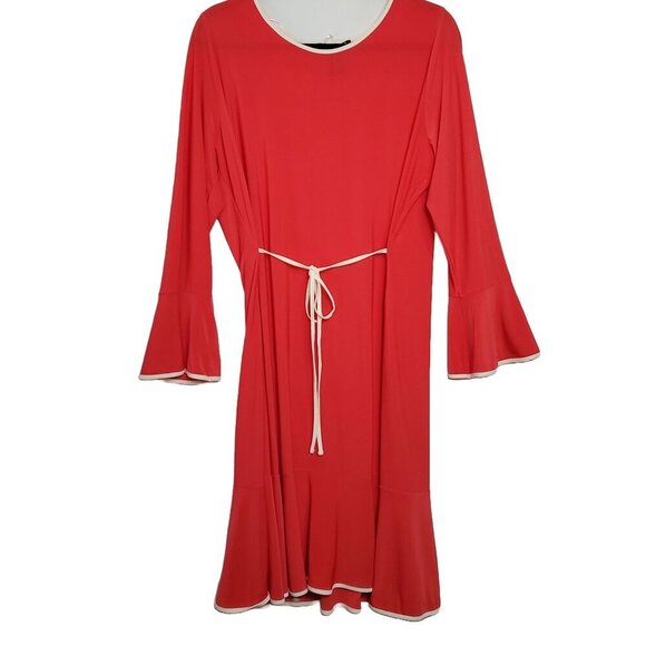 Gramercy 22 Dresses & Skirts - Gramercy 22 Coral Midi Dress Flared Sleeve White Trim  Vintage Inspired Elegance